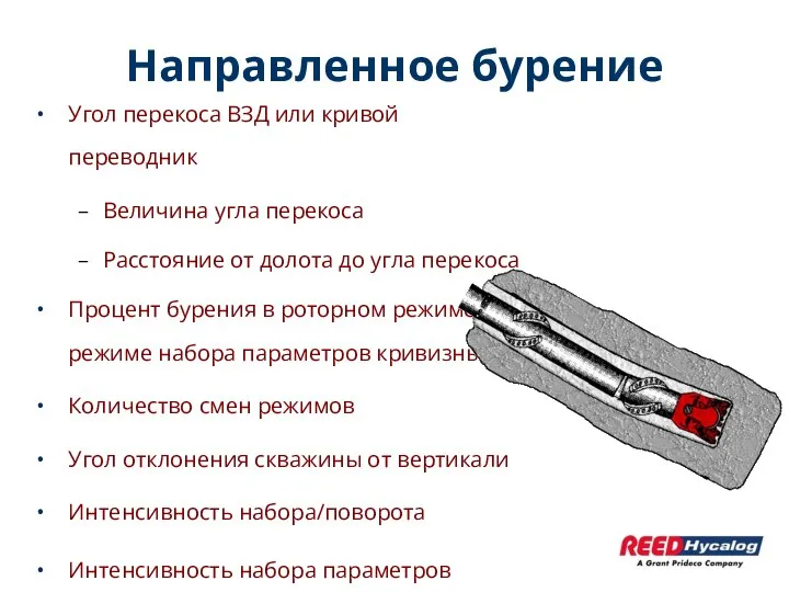 Направленное бурение Угол перекоса ВЗД или кривой переводник Величина угла перекоса Расстояние