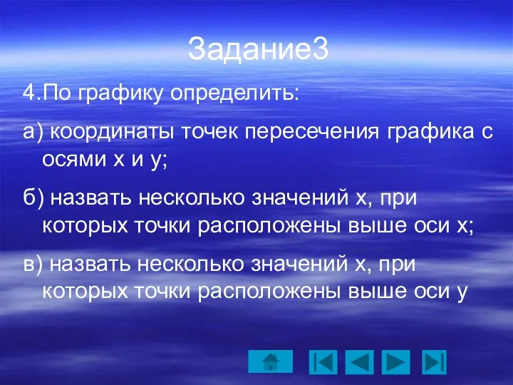 Задание3 4.По графику определить: а) координаты точек пересечения графика с осями х