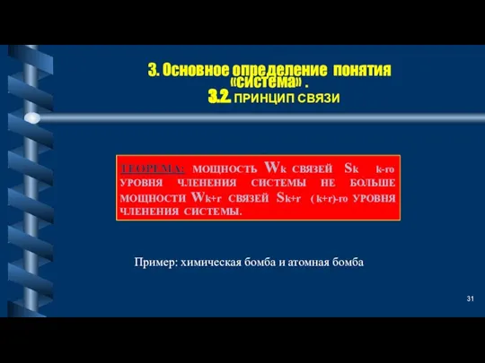 3. Основное определение понятия «система» . 3.2. ПРИНЦИП СВЯЗИ ТЕОРЕМА: МОЩНОСТЬ Wk