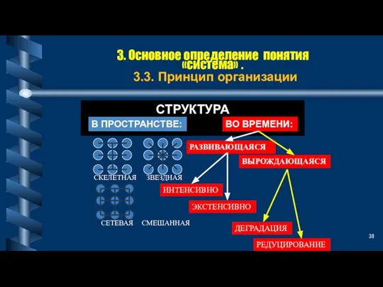 3. Основное определение понятия «система» . 3.3. Принцип организации СТРУКТУРА В ПРОСТРАНСТВЕ: