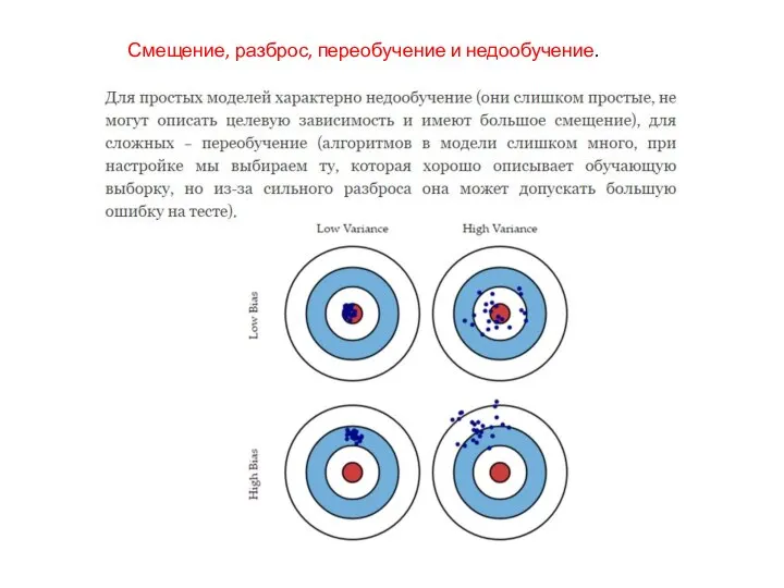 Смещение, разброс, переобучение и недообучение.