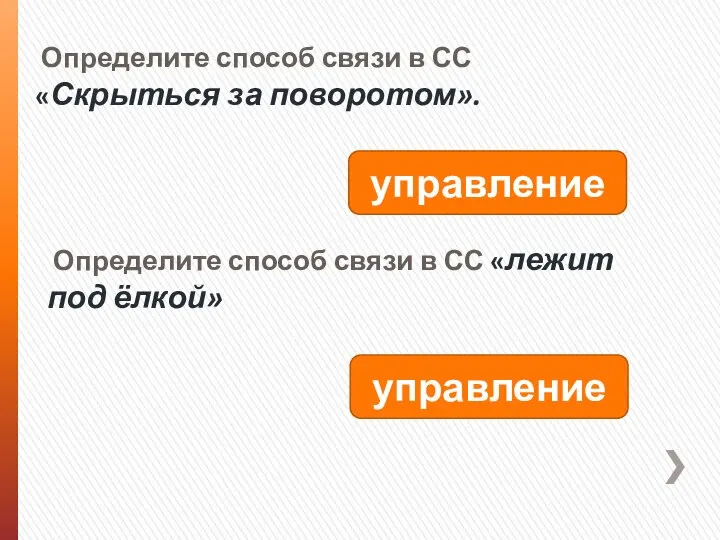 Определите способ связи в СС «Скрыться за поворотом». управление Определите способ связи