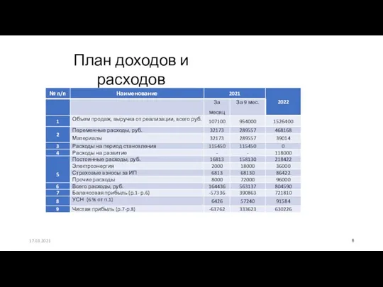 17.03.2021 План доходов и расходов