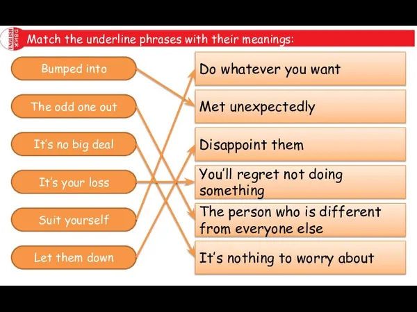 Match the underline phrases with their meanings: Do whatever you want Met