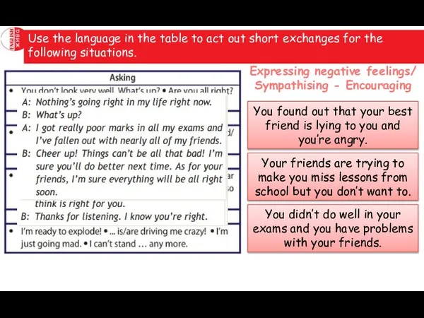 Use the language in the table to act out short exchanges for