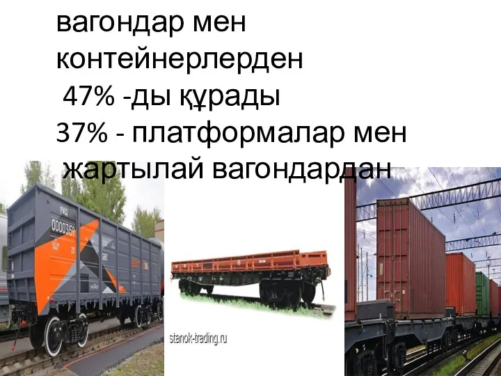 вагондар мен контейнерлерден 47% -ды құрады 37% - платформалар мен жартылай вагондардан