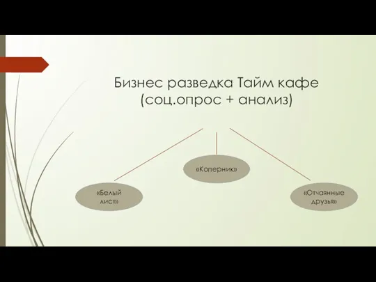 Бизнес разведка Тайм кафе (соц.опрос + анализ) «Белый лист» «Коперник» «Отчаянные друзья»