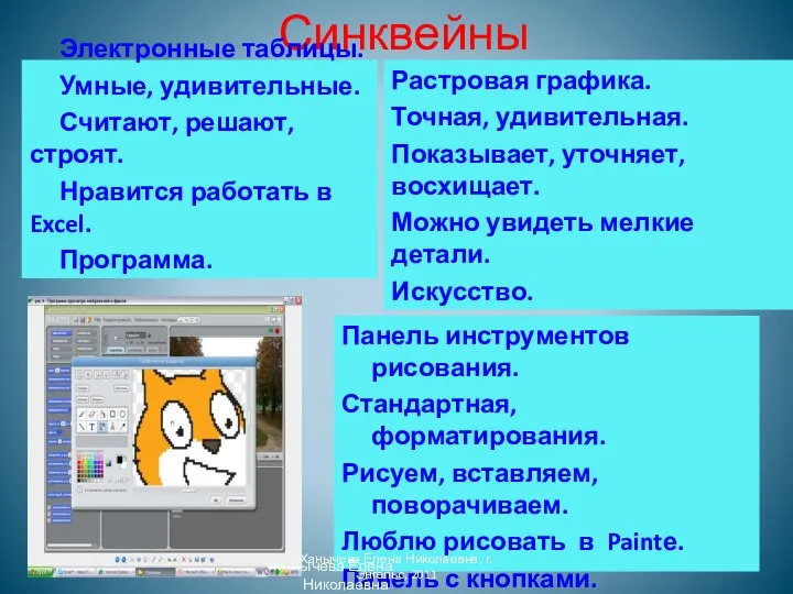 Синквейны Электронные таблицы. Умные, удивительные. Считают, решают, строят. Нравится работать в Excel.