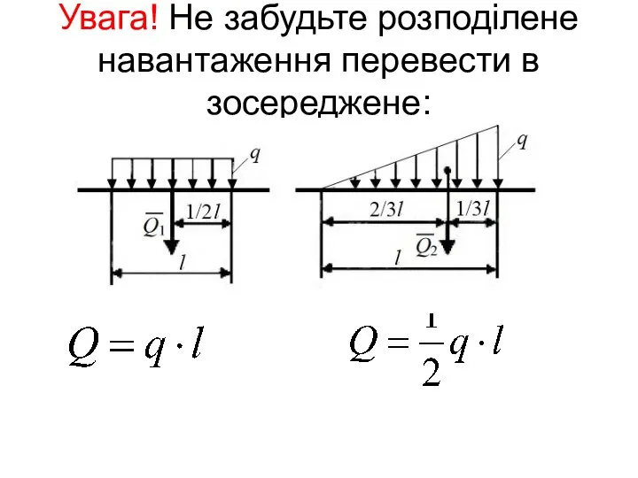 Увага! Не забудьте розподілене навантаження перевести в зосереджене: