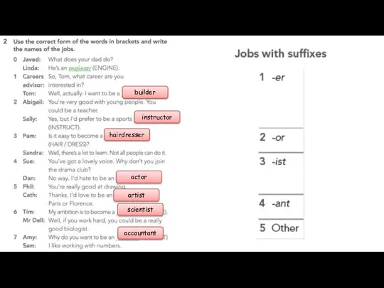 builder instructor hairdresser actor artist scientist accountant