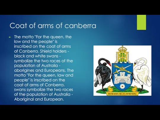 Coat of arms of canberra The motto "For the queen, the law