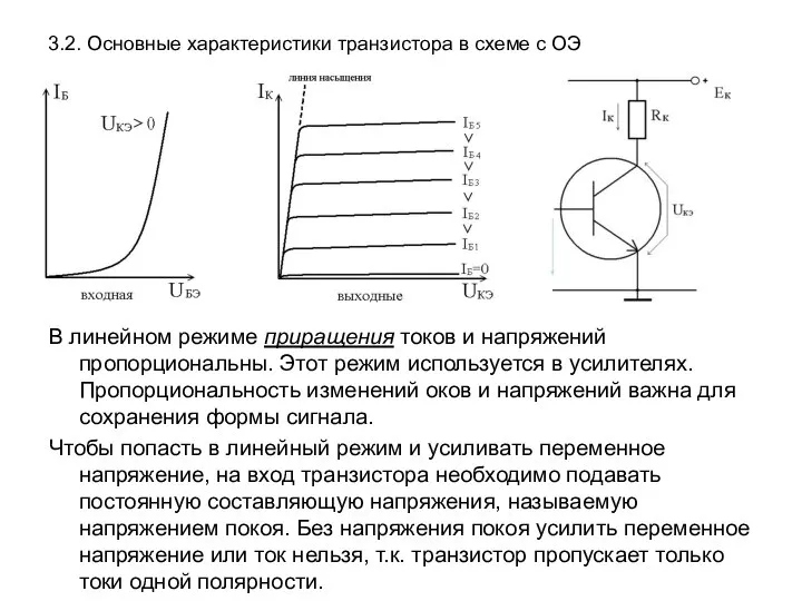 3.2. Основные характеристики транзистора в схеме с ОЭ В линейном режиме приращения