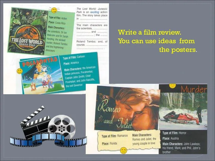Write a film review. You can use ideas from the posters.
