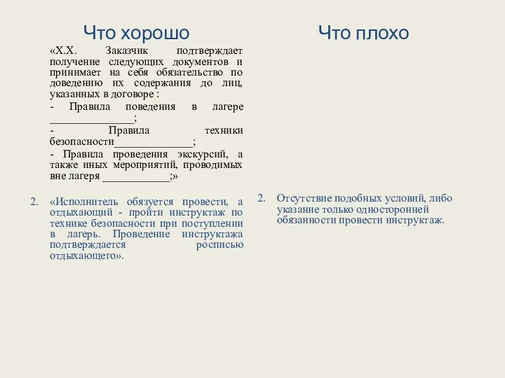 Что хорошо «Х.Х. Заказчик подтверждает получение следующих документов и принимает на себя