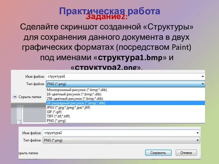 Задание2: Сделайте скриншот созданной «Структуры» для сохранения данного документа в двух графических