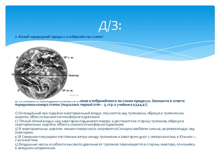 2. Какой природный процесс отображён на схеме? 3. Установите последовательность этапов отображённого