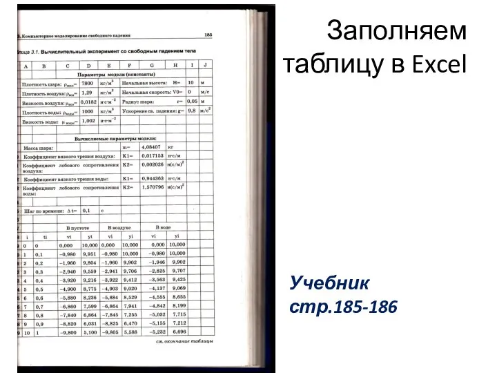 Заполняем таблицу в Excel Учебник стр.185-186