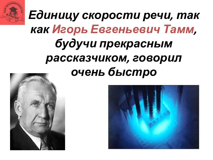 Единицу скорости речи, так как Игорь Евгеньевич Тамм, будучи прекрасным рассказчиком, говорил очень быстро