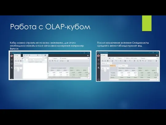 Работа с OLAP-кубом Кубы можно строить не по всем значениям, для этого