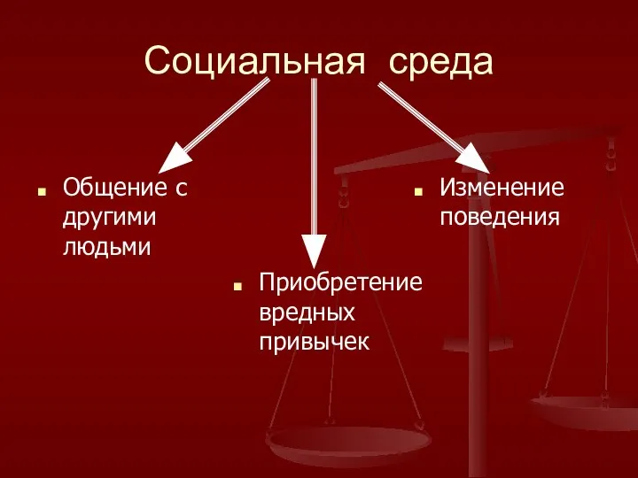 Социальная среда Общение с другими людьми Приобретение вредных привычек Изменение поведения