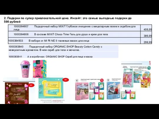 2. Подарки по супер привлекательной цене. Инсайт: это самые выгодные подарки до 500 рублей
