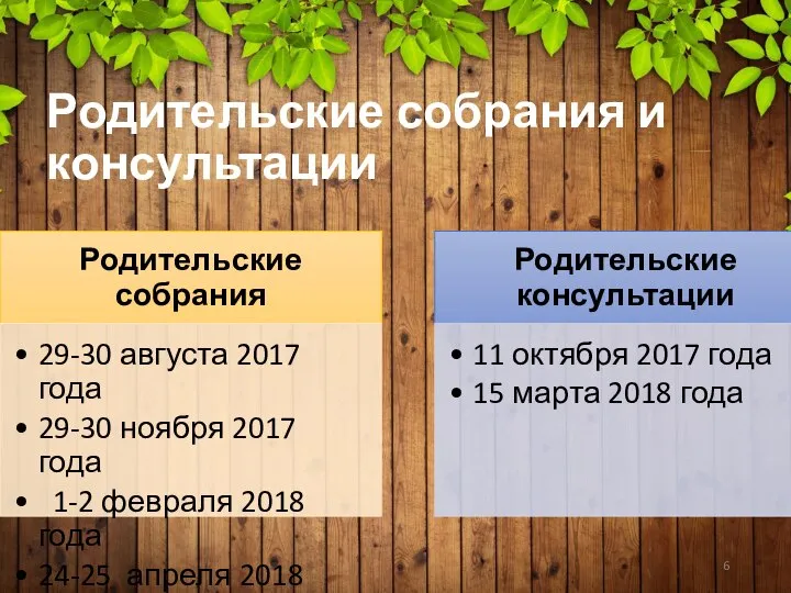 Родительские собрания и консультации