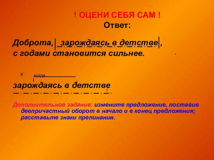 ! ОЦЕНИ СЕБЯ САМ ! Ответ: Доброта, зарождаясь в детстве , с