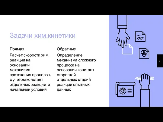 Прямая Расчет скорости хим.реакции на основании механизма протекания процесса, с учетом констант