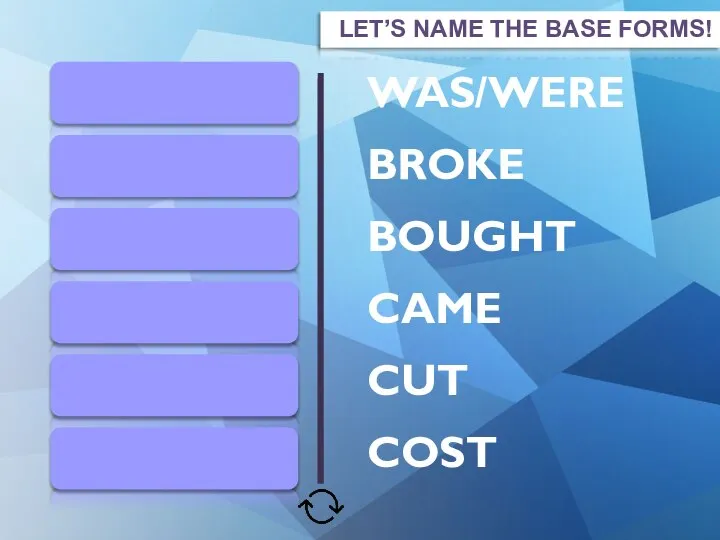 WAS/WERE BROKE BOUGHT CAME CUT COST IS/ARE BREAK BUY COME CUT COST