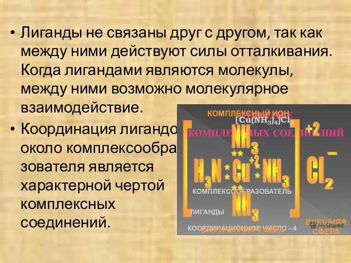 Лиганды не связаны друг с другом, так как между ними действуют силы