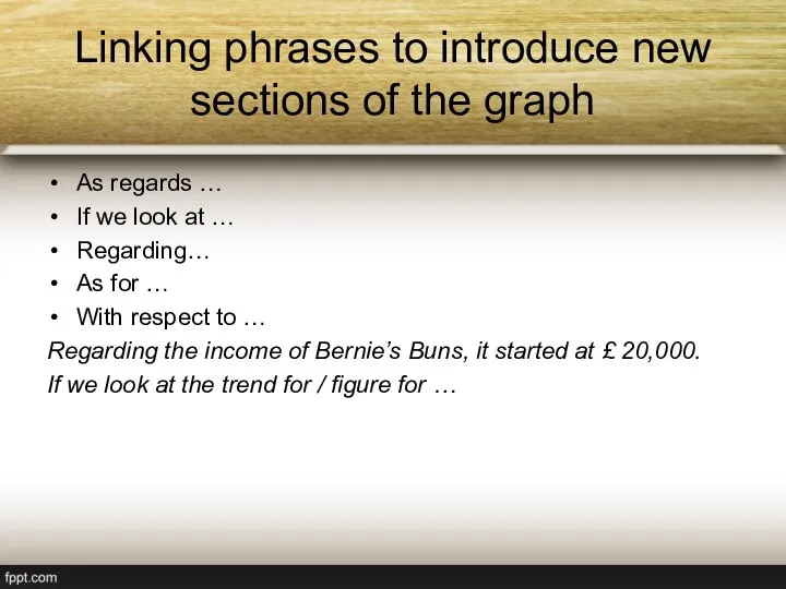 Linking phrases to introduce new sections of the graph As regards …