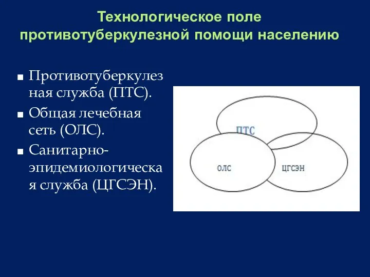 Технологическое поле противотуберкулезной помощи населению Противотуберкулезная служба (ПТС). Общая лечебная сеть (ОЛС). Санитарно-эпидемиологическая служба (ЦГСЭН).