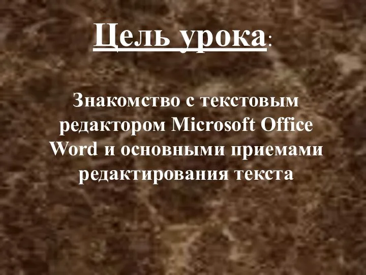 Цель урока: Знакомство с текстовым редактором Microsoft Office Word и основными приемами редактирования текста