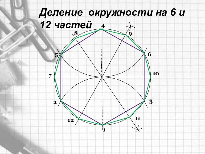 Деление окружности на 6 и 12 частей 1 3 2 4 5