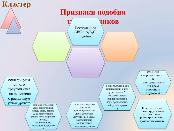 Признаки подобия треугольников Кластер если два угла одного треугольника соответственно равны двум