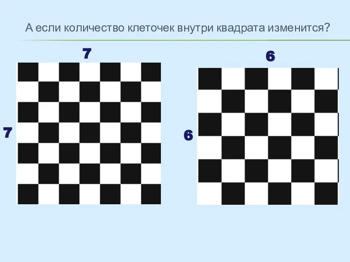 А если количество клеточек внутри квадрата изменится? 7 6 7 6