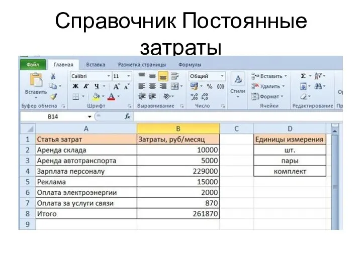 Справочник Постоянные затраты