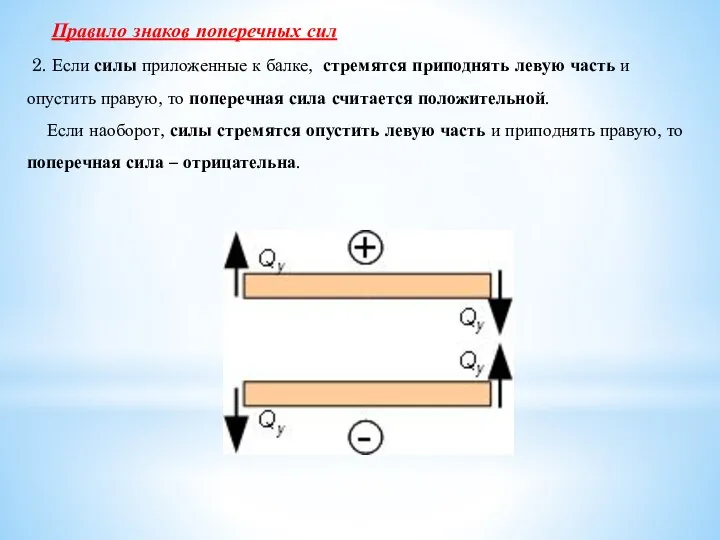 Правило знаков поперечных сил 2. Если силы приложенные к балке, стремятся приподнять