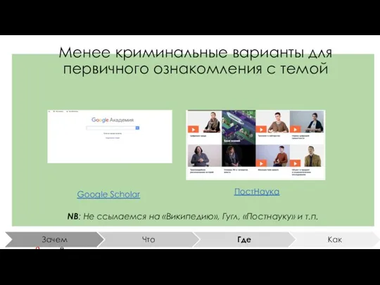 Менее криминальные варианты для первичного ознакомления с темой Google Scholar ПостНаука NB: