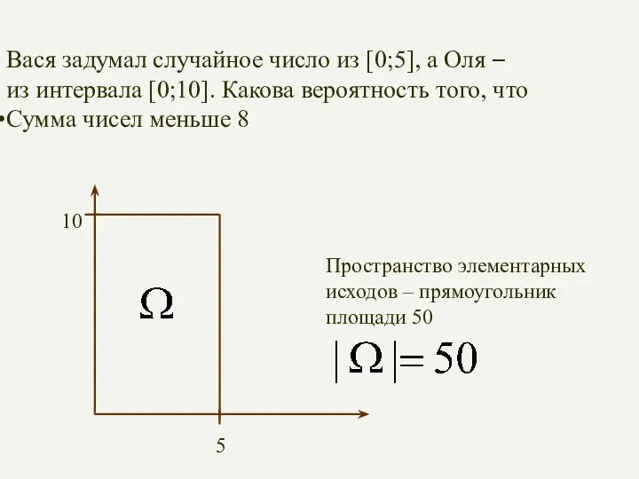 Вася задумал случайное число из [0;5], а Оля – из интервала [0;10].