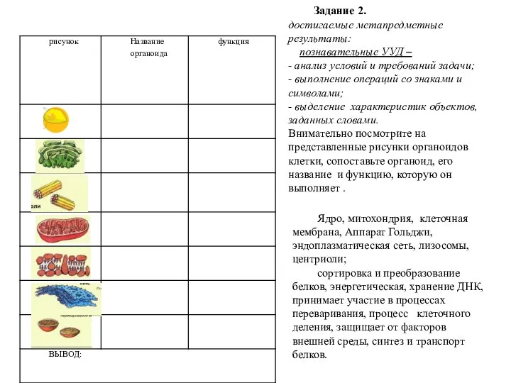 Задание 2. достигаемые метапредметные результаты: познавательные УУД – - анализ условий и