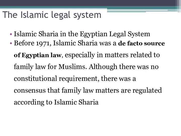 The Islamic legal system Islamic Sharia in the Egyptian Legal System Before