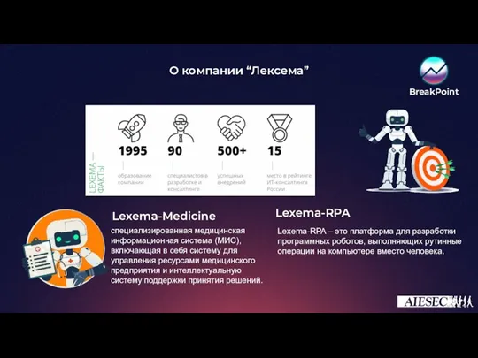 О компании “Лексема” Lexema-Medicine Lexema-RPA специализированная медицинская информационная система (МИС), включающая в