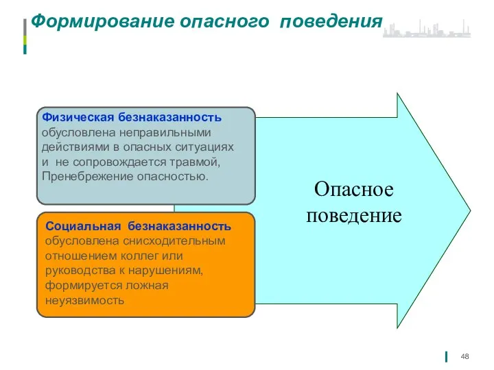 Формирование опасного поведения Физическая безнаказанность обусловлена неправильными действиями в опасных ситуациях и