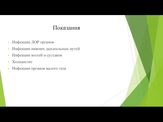 Показания Инфекции ЛОР органов Инфекции нижних дыхательных путей Инфекции костей и суставов