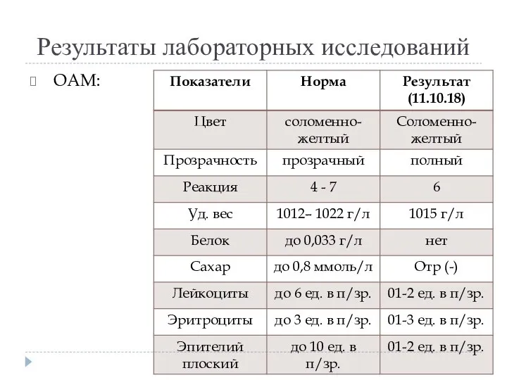 Результаты лабораторных исследований ОАМ: