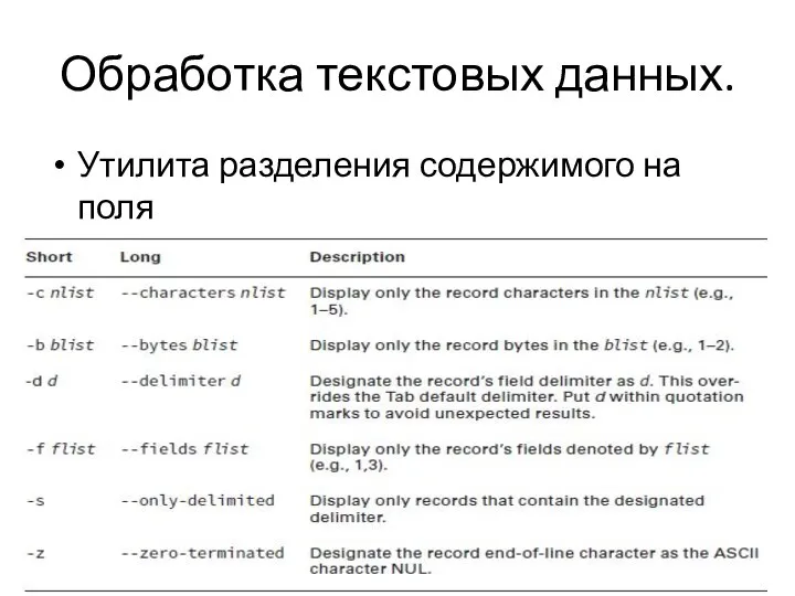 Обработка текстовых данных. Утилита разделения содержимого на поля cut OPTION... [FILE]...