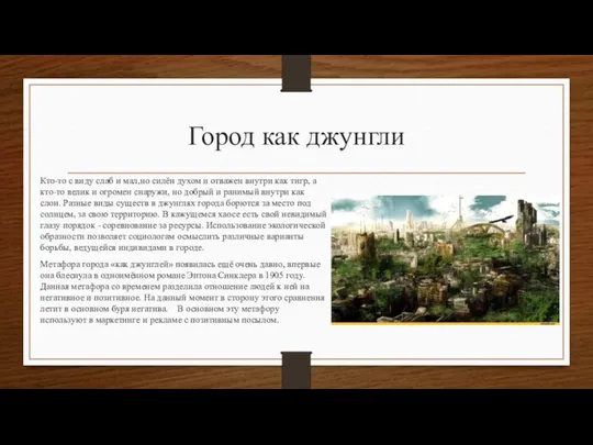 Город как джунгли Кто-то с виду слаб и мал,но силён духом и