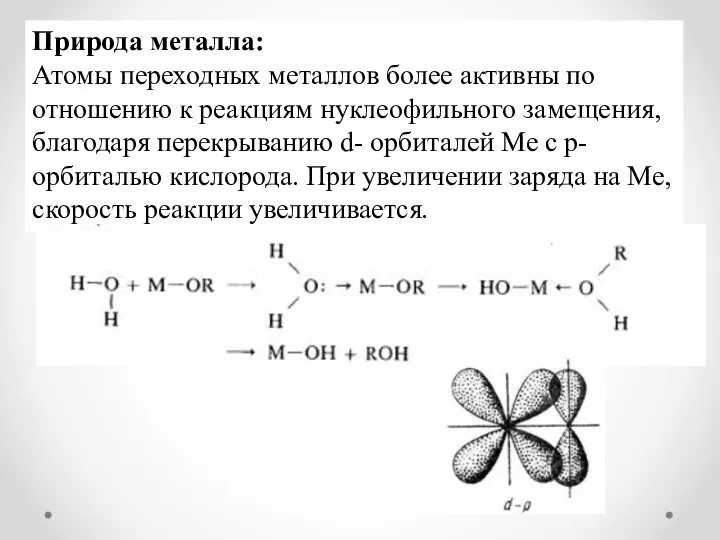 Природа металла: Атомы переходных металлов более активны по отношению к реакциям нуклеофильного