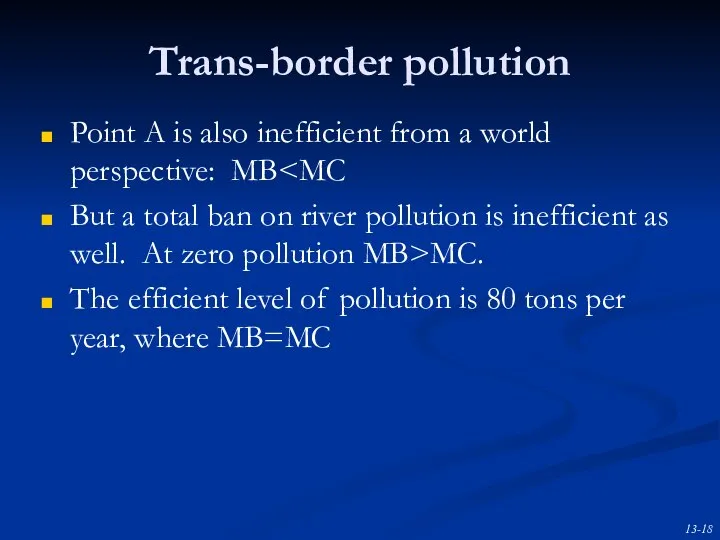 Trans-border pollution Point A is also inefficient from a world perspective: MB